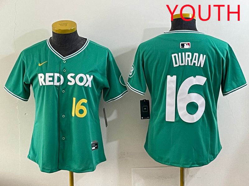 Youth 2025 Boston Red Sox #16 Duran Dark Green Joint Name Nike MLB Jersey style 5